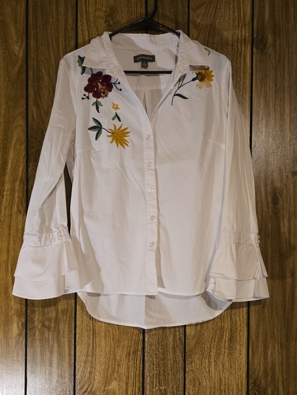 Alexander Jordan White Embroidered Floral Button-Down Shirt